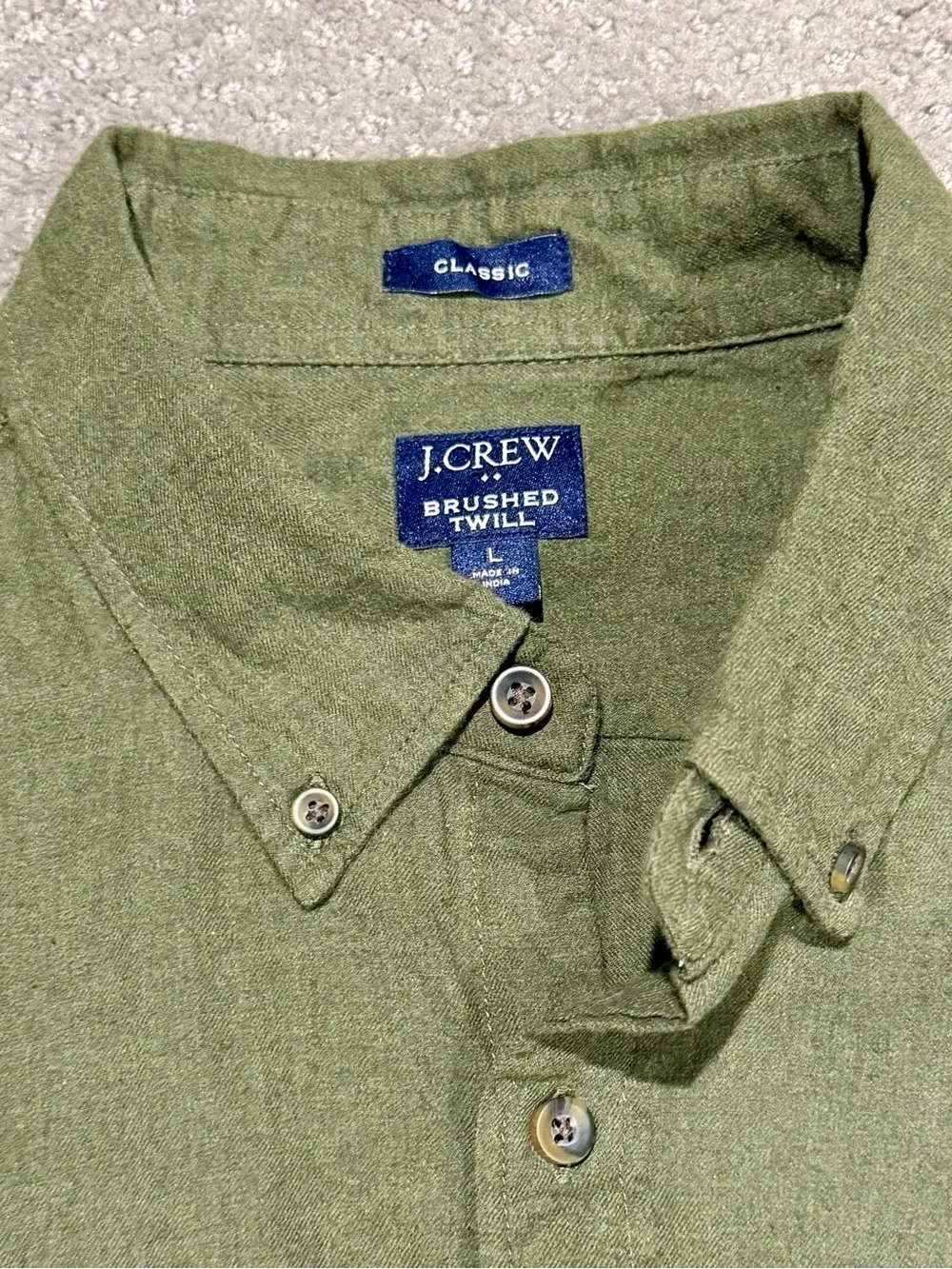 J. Crew Olive Green Brushed Twill Button-Down Shirt - Mens Large